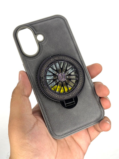 Premium Leather iPhone Case With Spinner Wheel Stand | MagSafe Compatible