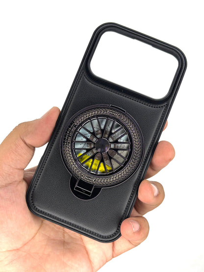 Premium Leather iPhone Case With Spinner Wheel Stand | MagSafe Compatible