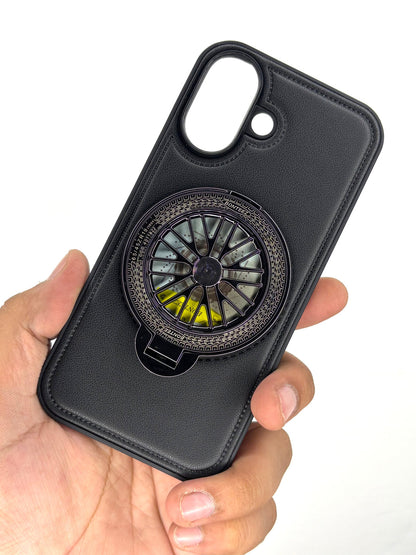 Premium Leather iPhone Case With Spinner Wheel Stand | MagSafe Compatible