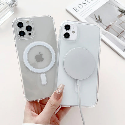 Anti-Yellow MagSafe Clear Case + Suction Grip + Tempered Glass + Cable Protectors-4 pcs